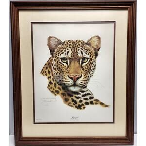 Jim Oliver Leopard Lithograph Plate 18 Signed Framed Wildlife Art VTG 1980